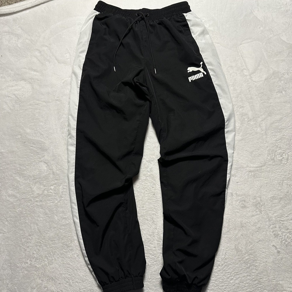 PUMA T7 Iconic Track Pants Women's M Black White Athletic Retro Joggers Y2K